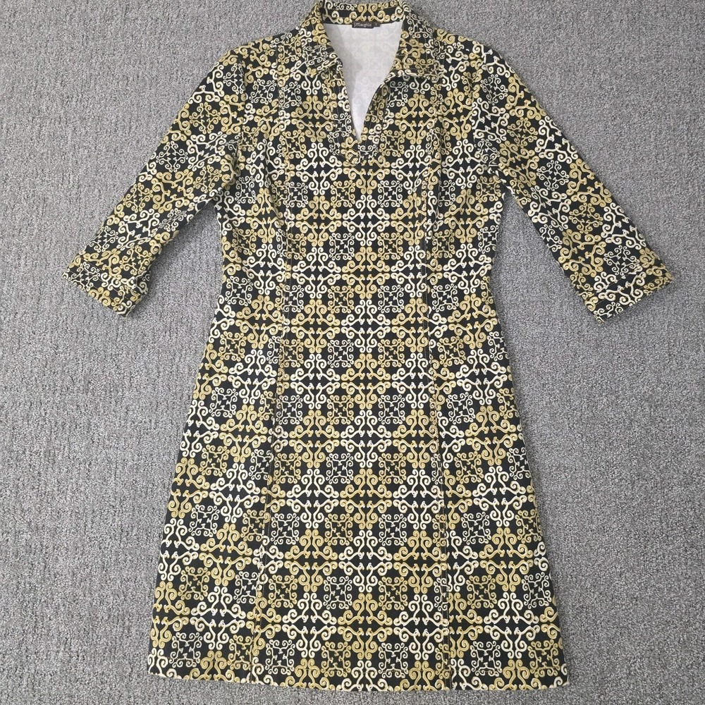 J McLaughlin Cadence Stretch Denim Dress Newport Scroll Print Retro Mod Size S - Picture 1 of 7